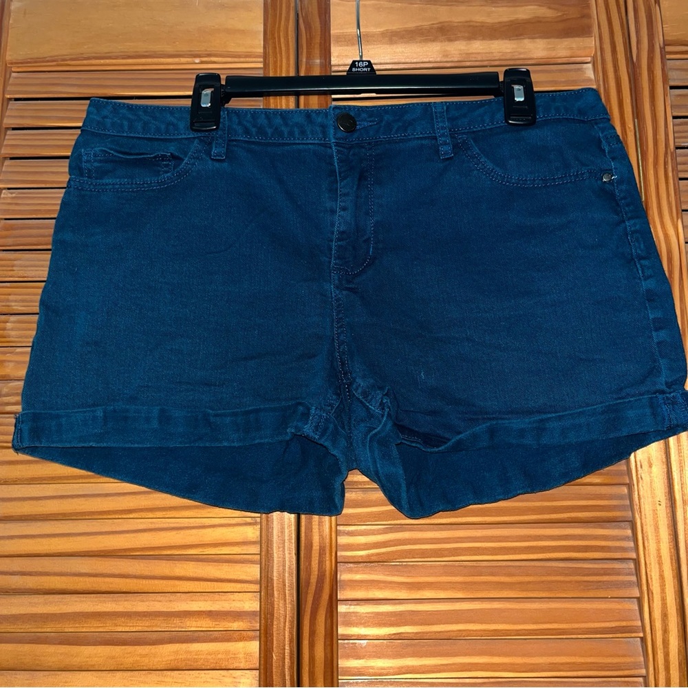 LC Lauren Conrad Teal Denim Cuffed Shorts Size‎ 14
